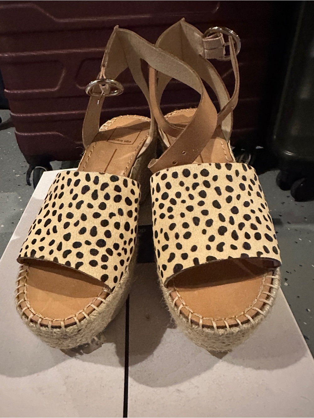 Dolce Vita Leopard Print Espadrille Wedge Sandals - Beige